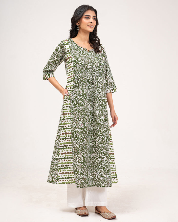 Green Kery Pure Cotton Kurta