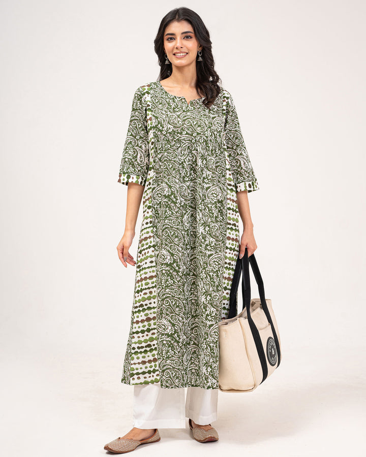 Green Kery Pure Cotton Kurta