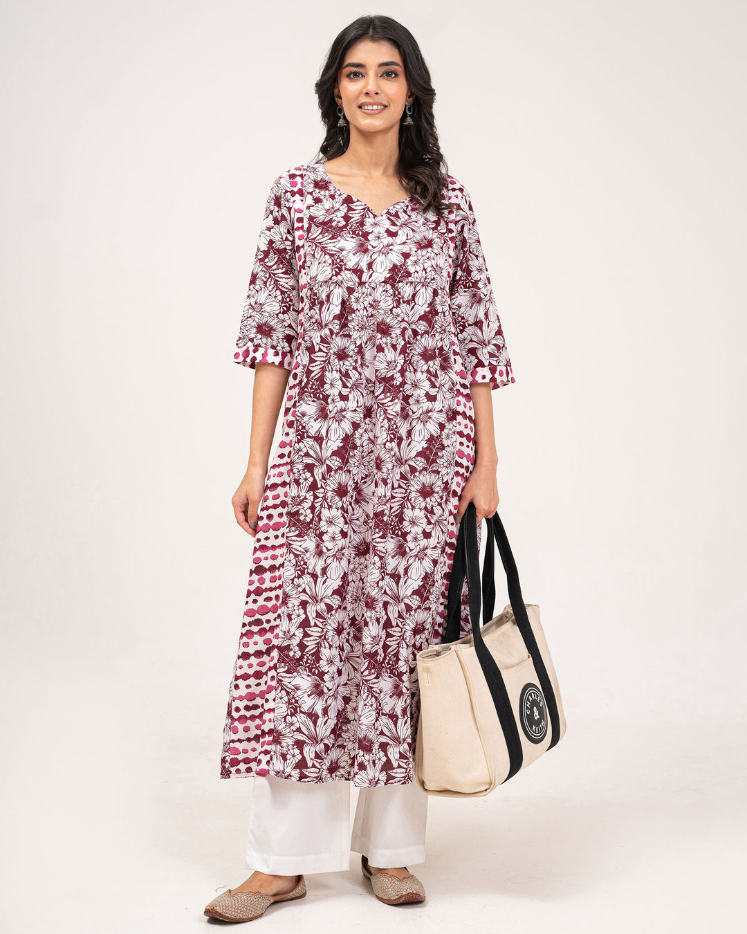 Maroon Floral Print Pure Cotton Kurta