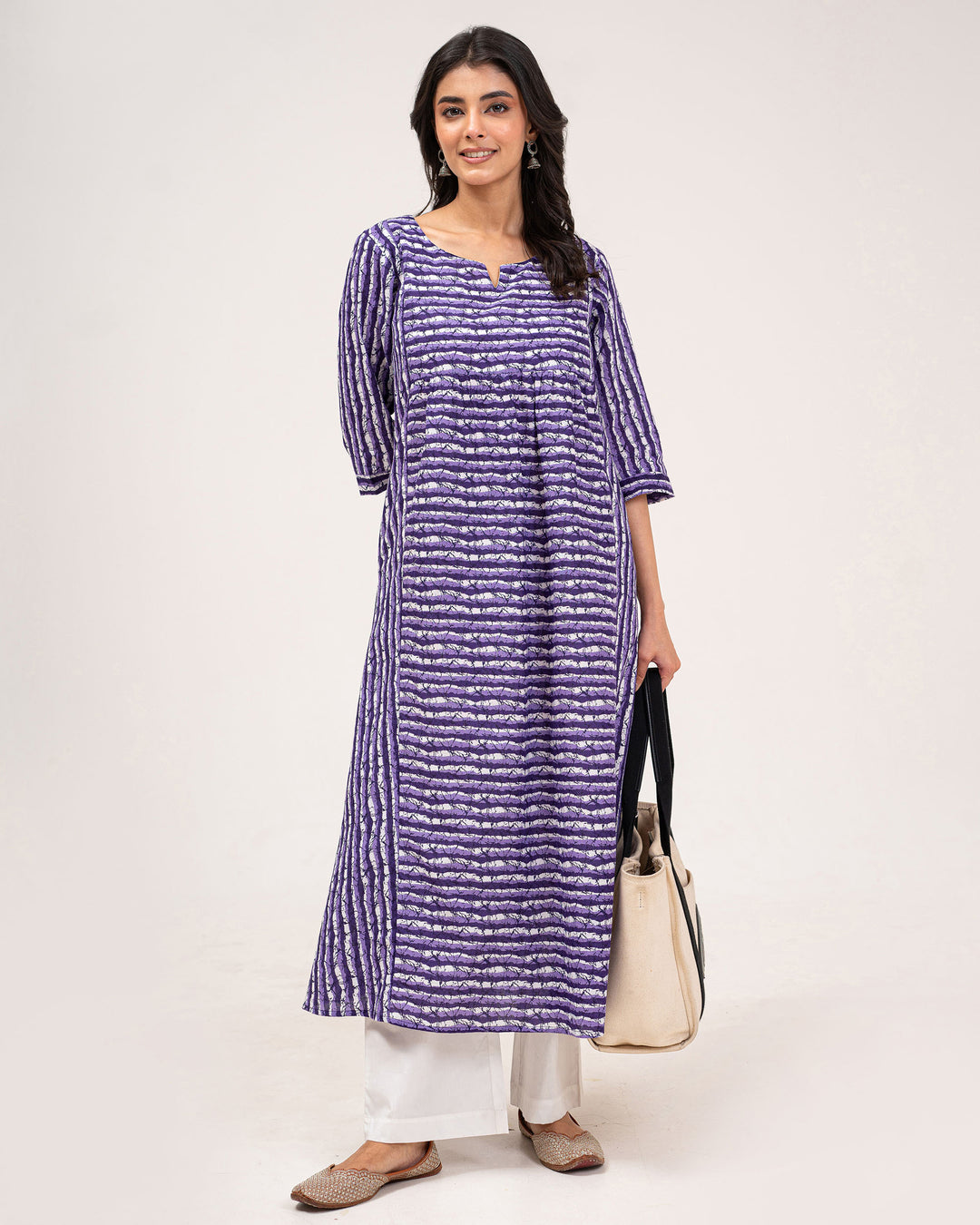 Purple Stripes Pure Cotton Kurta