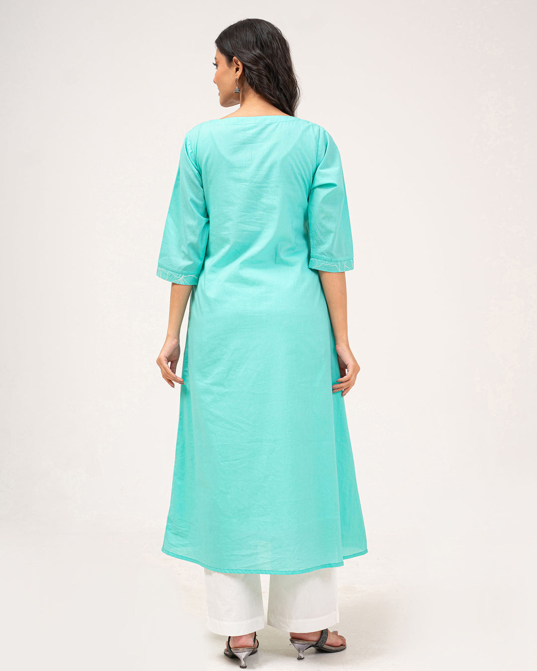 Mint Green Embroidered Pure Cotton Kurta