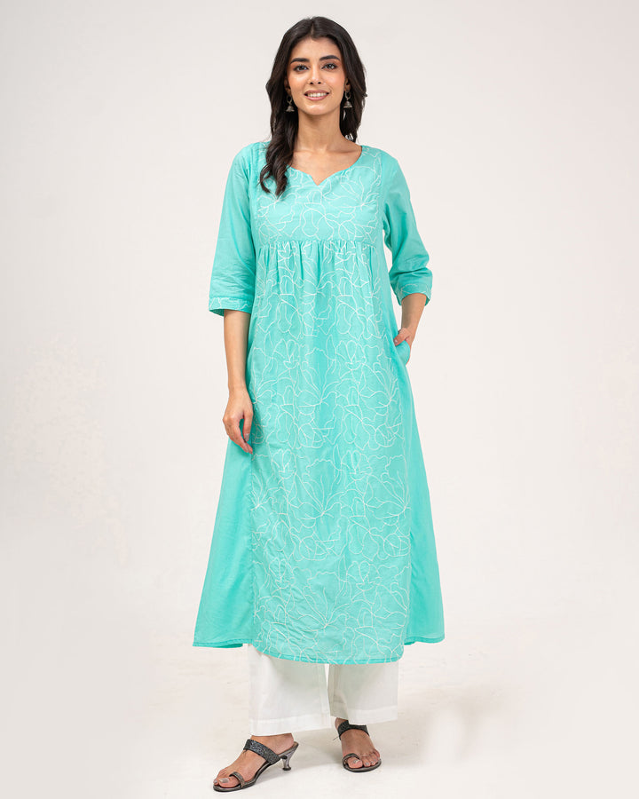 Mint Green Embroidered Pure Cotton Kurta