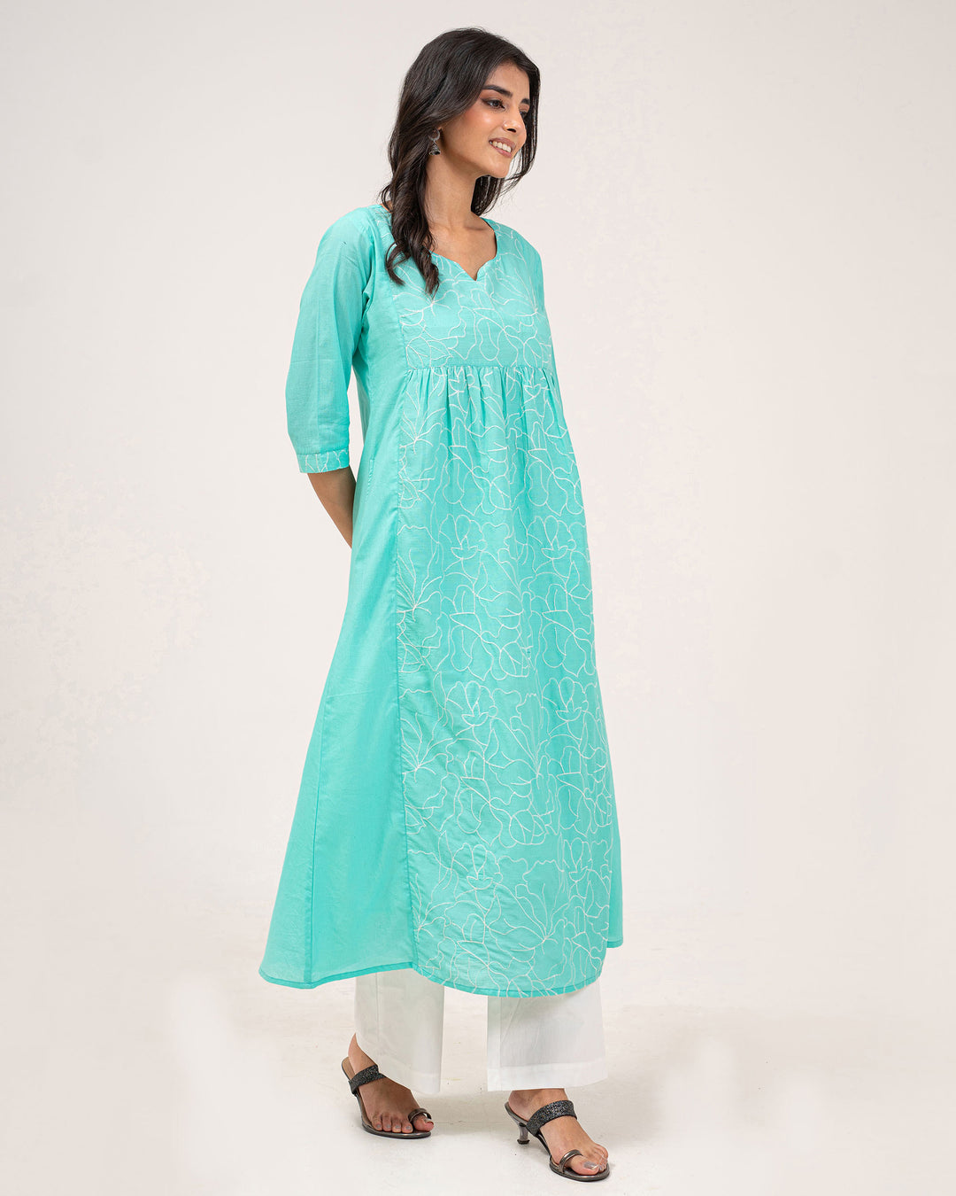 Mint Green Embroidered Pure Cotton Kurta