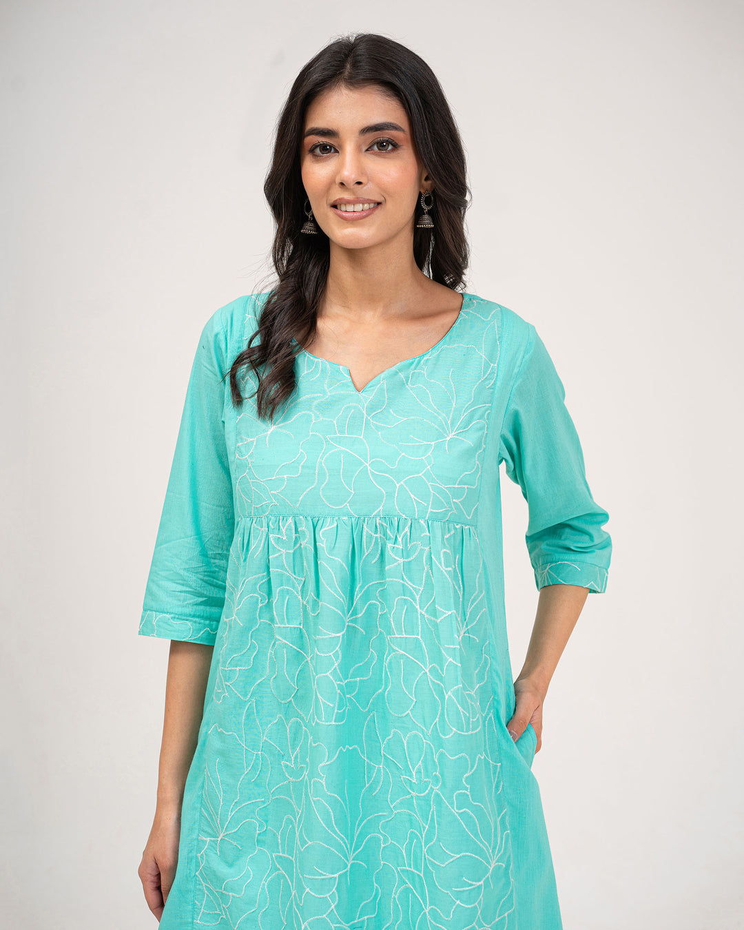 Mint Green Embroidered Pure Cotton Kurta