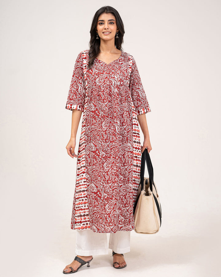 Rust Kery Pure Cotton Kurta