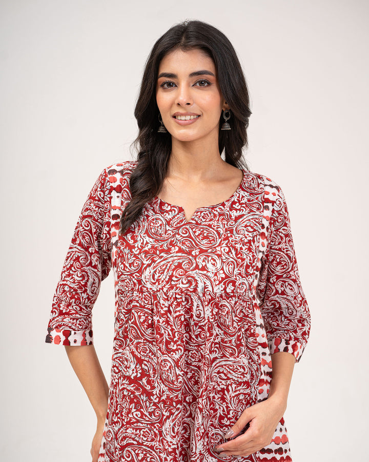 Rust Kery Pure Cotton Kurta