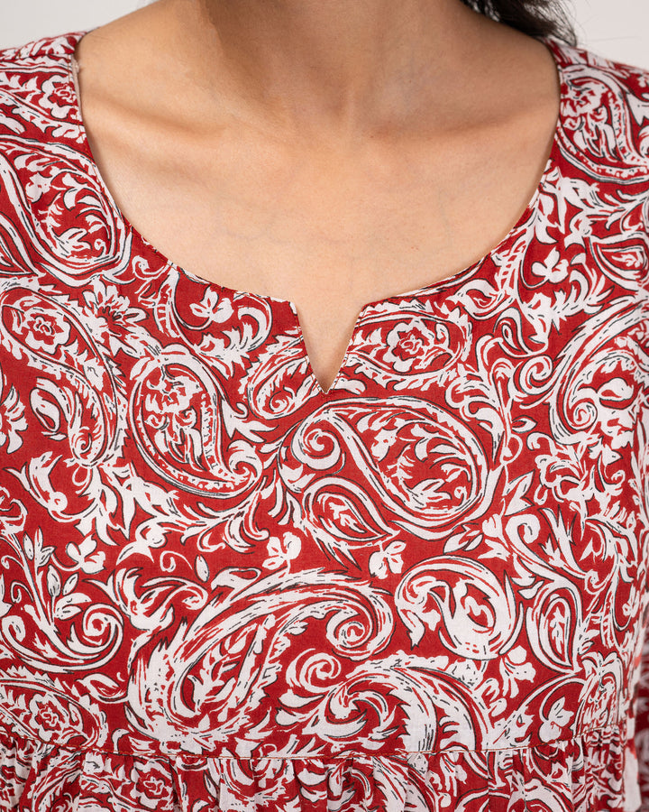 Rust Kery Pure Cotton Kurta