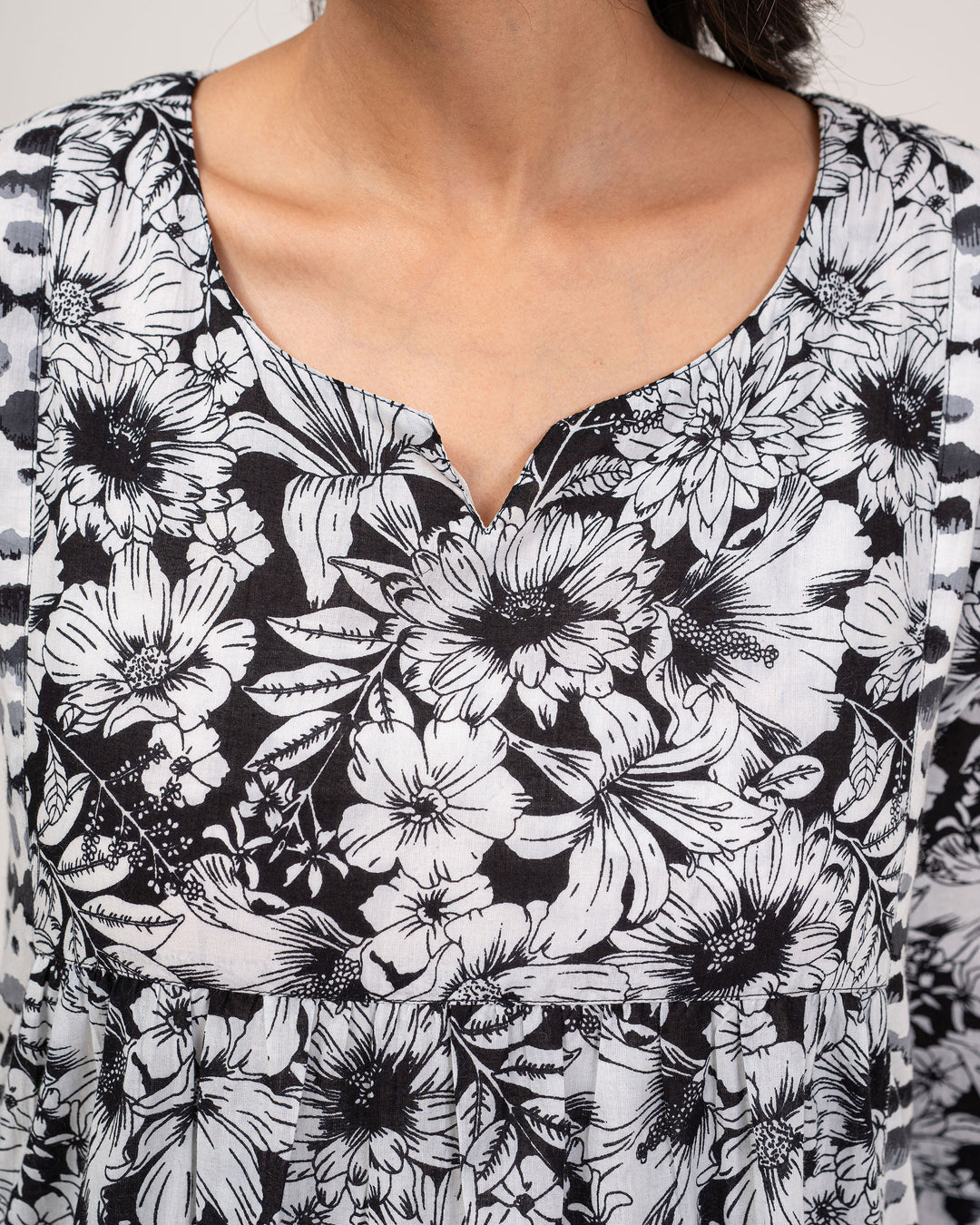 Black Floral Print Pure Cotton Kurta