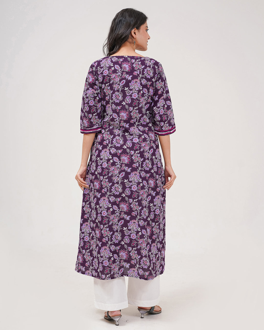 Purple Floral Elegance Pure Cotton Kurta
