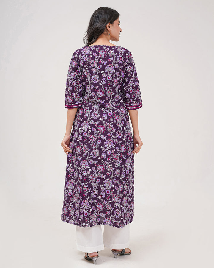 Purple Floral Elegance Pure Cotton Kurta