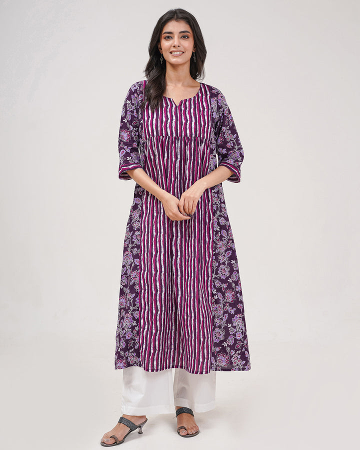 Purple Floral Elegance Pure Cotton Kurta