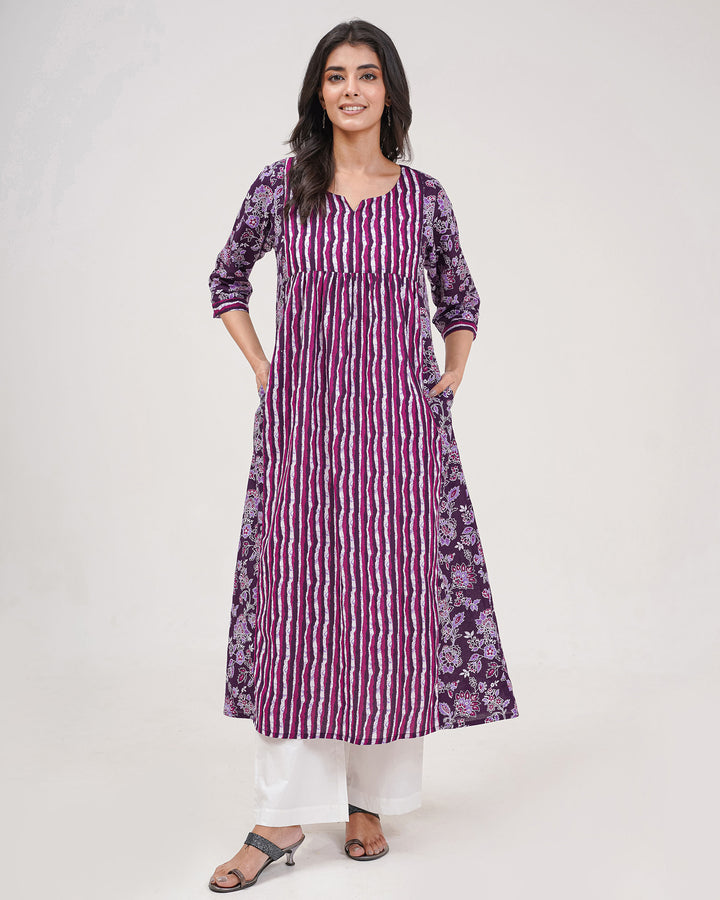 Purple Floral Elegance Pure Cotton Kurta