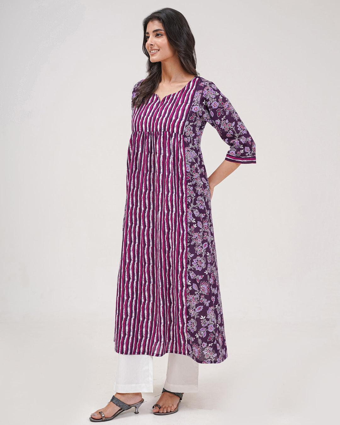 Purple Floral Elegance Pure Cotton Kurta