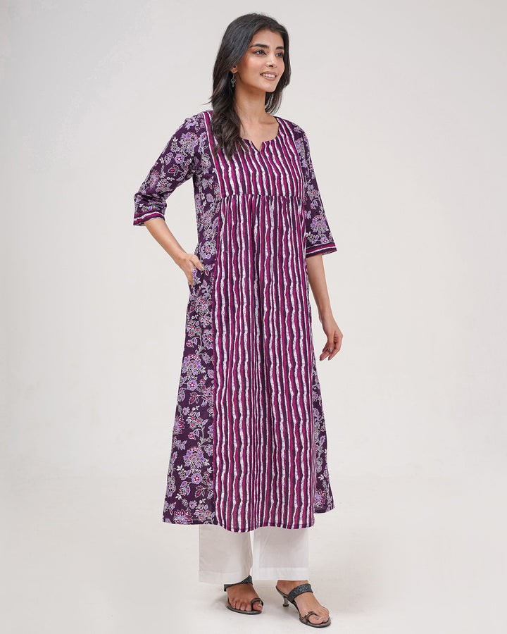 Purple Floral Elegance Pure Cotton Kurta