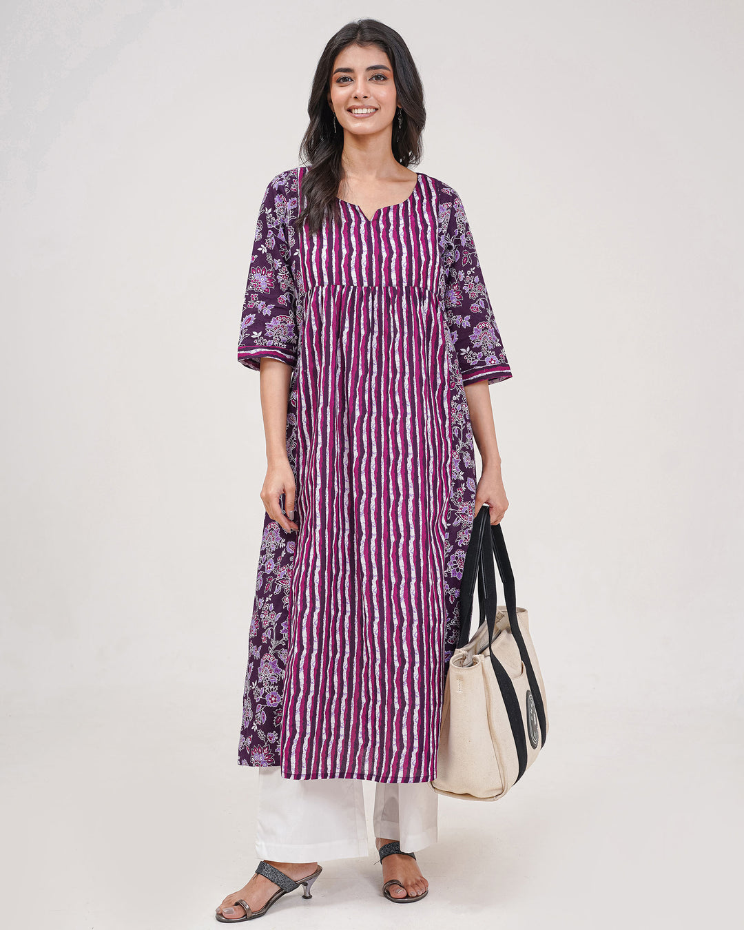 Purple Floral Elegance Pure Cotton Kurta
