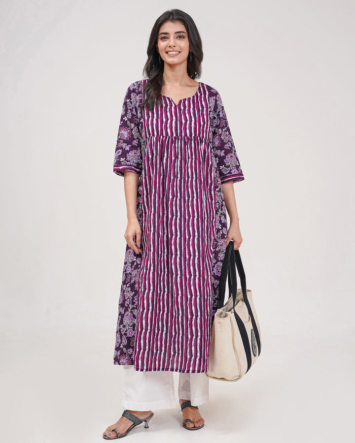 Purple Floral Elegance Pure Cotton Kurta