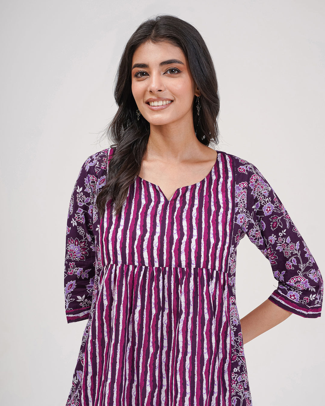Purple Floral Elegance Pure Cotton Kurta