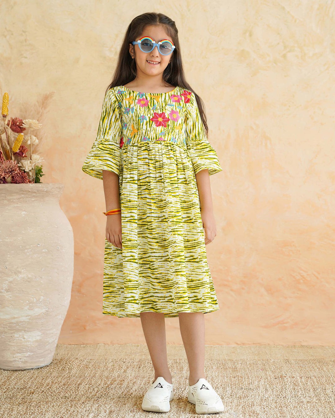 Radiant Floral Whimsy Cotton Girl's Dress