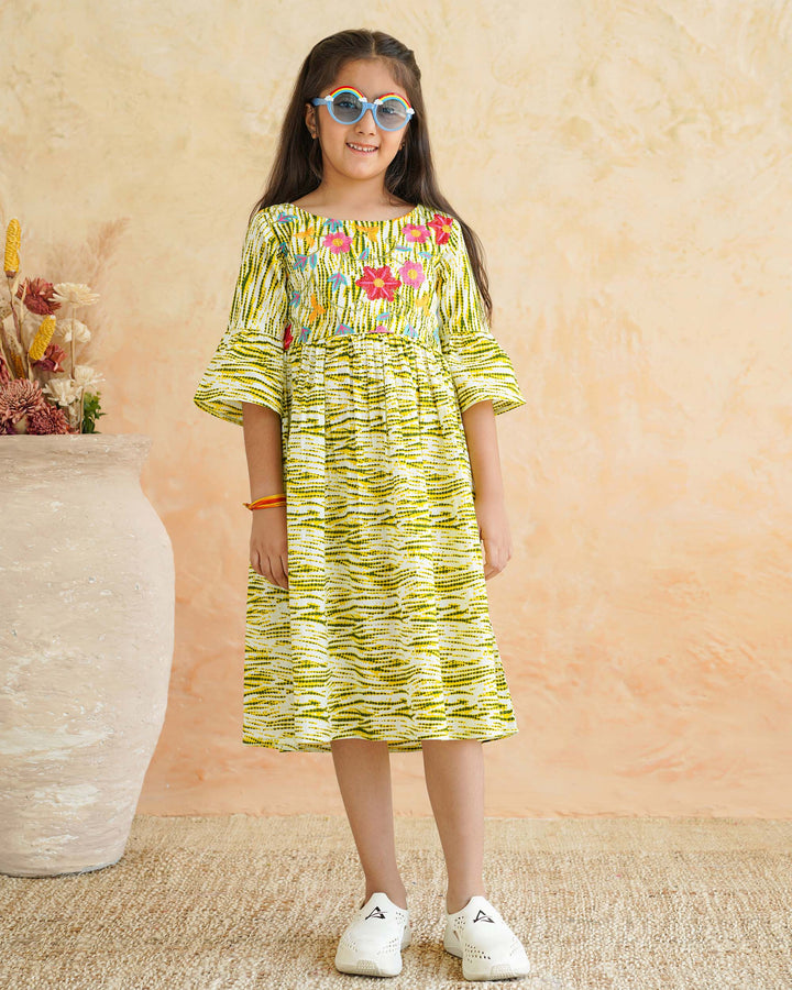 Radiant Floral Whimsy Cotton Girl's Dress