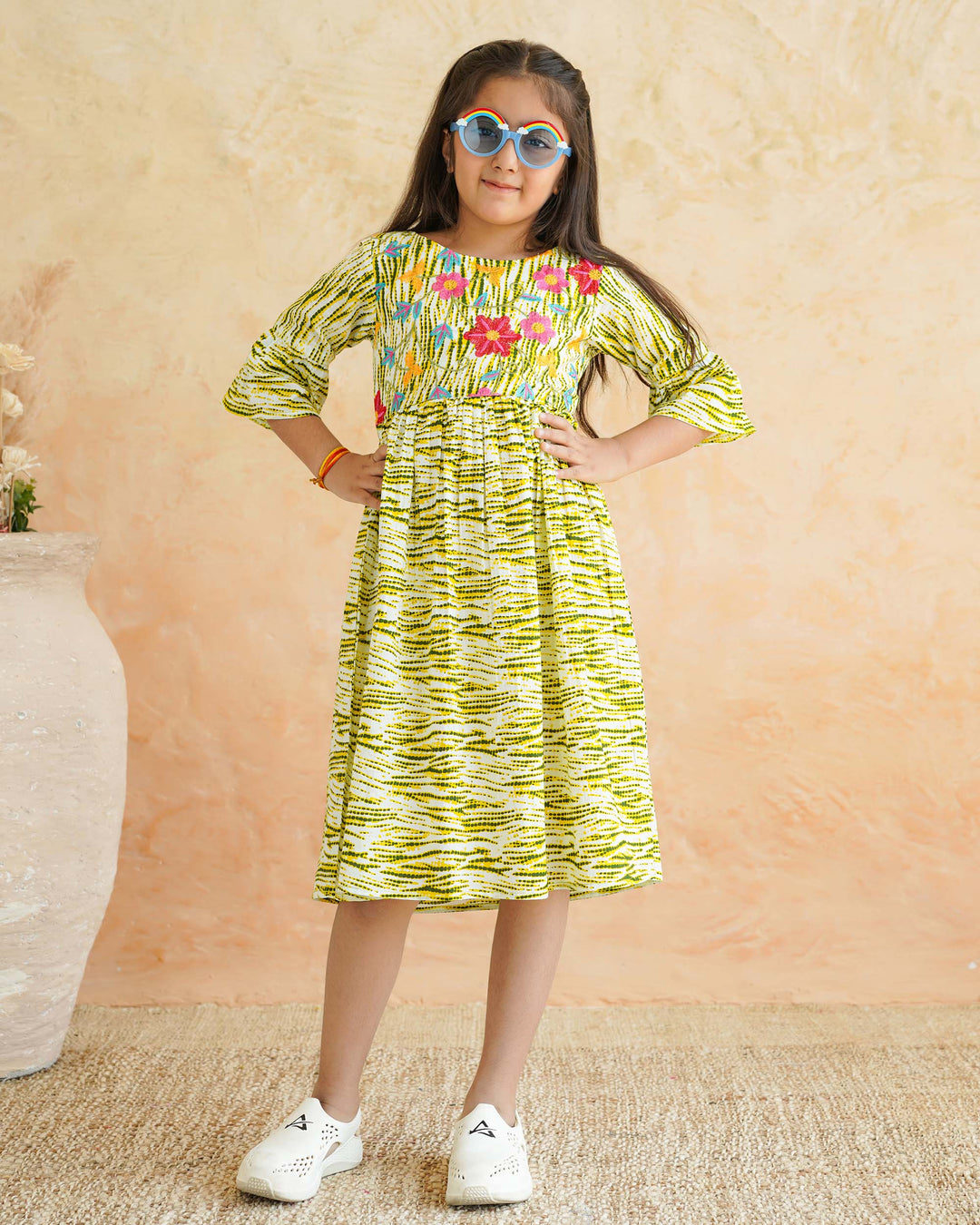 Radiant Floral Whimsy Cotton Girl's Dress