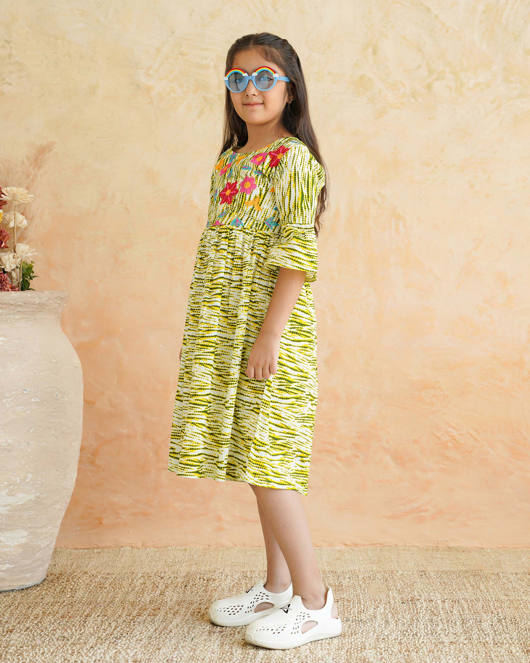 Radiant Floral Whimsy Cotton Girl's Dress