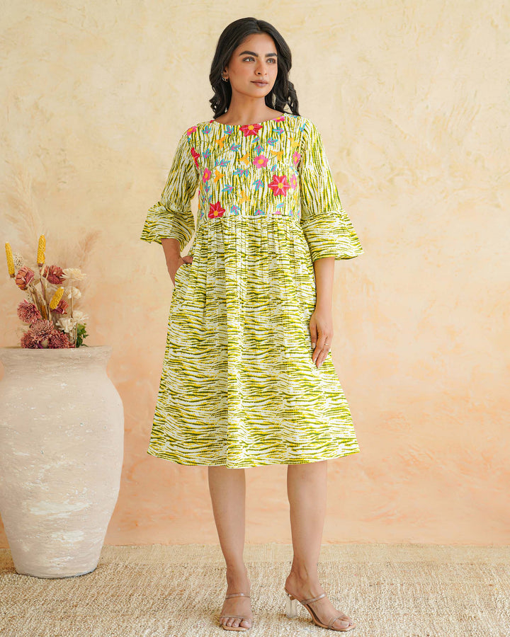 Radiant Floral Whimsy Mom and Daughter Embroidered Dresses