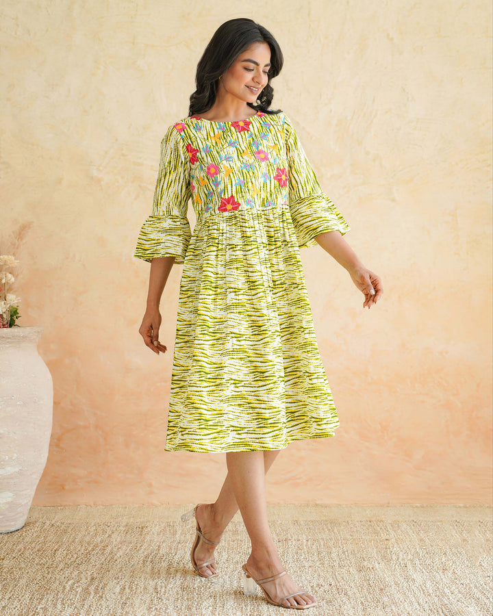 Radiant Floral Whimsy Mom and Daughter Embroidered Dresses