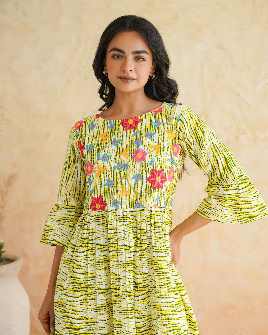Radiant Floral Whimsy Mom and Daughter Embroidered Dresses