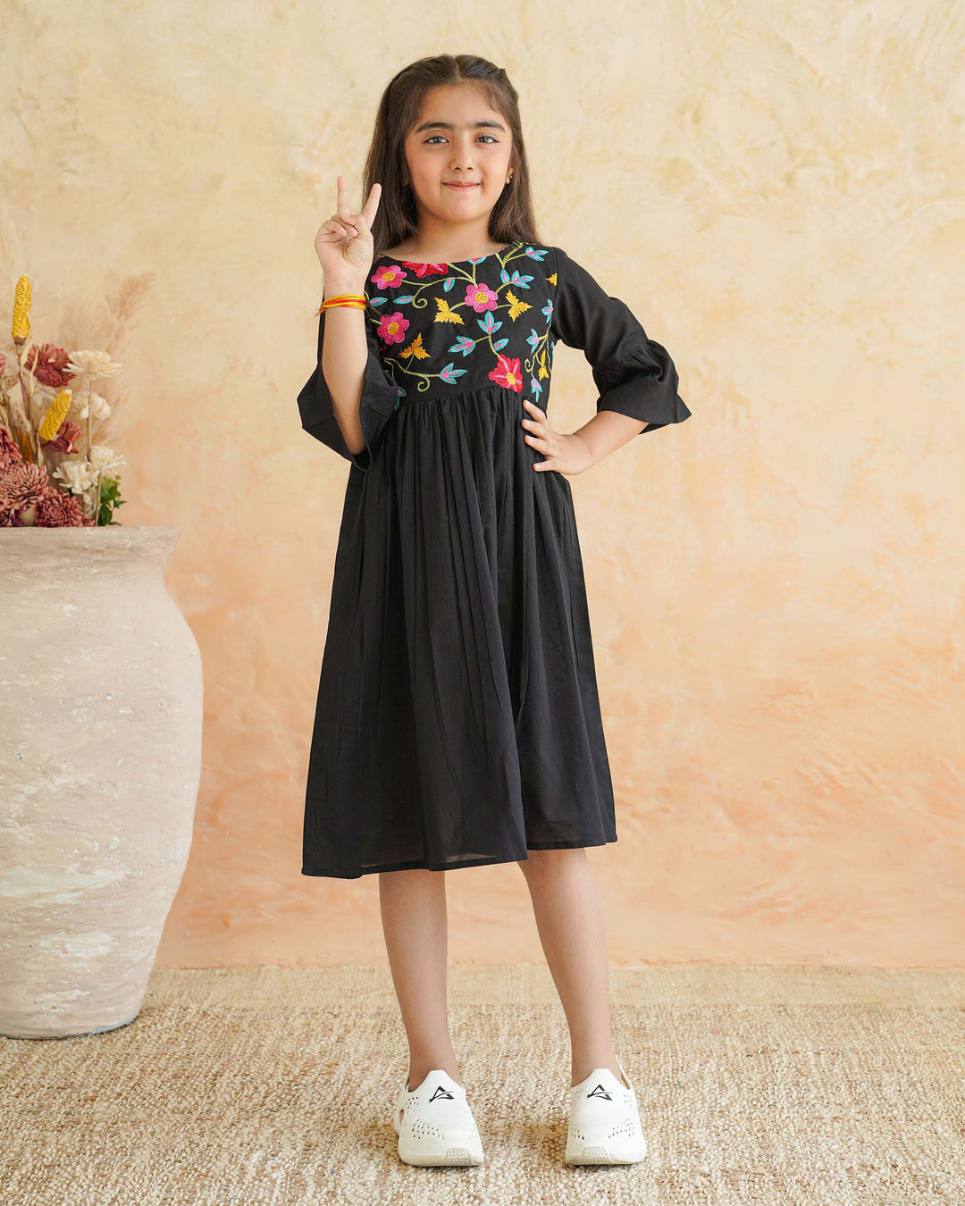 Black Floral Whimsy Mom and Daughter Embroidered Dresses