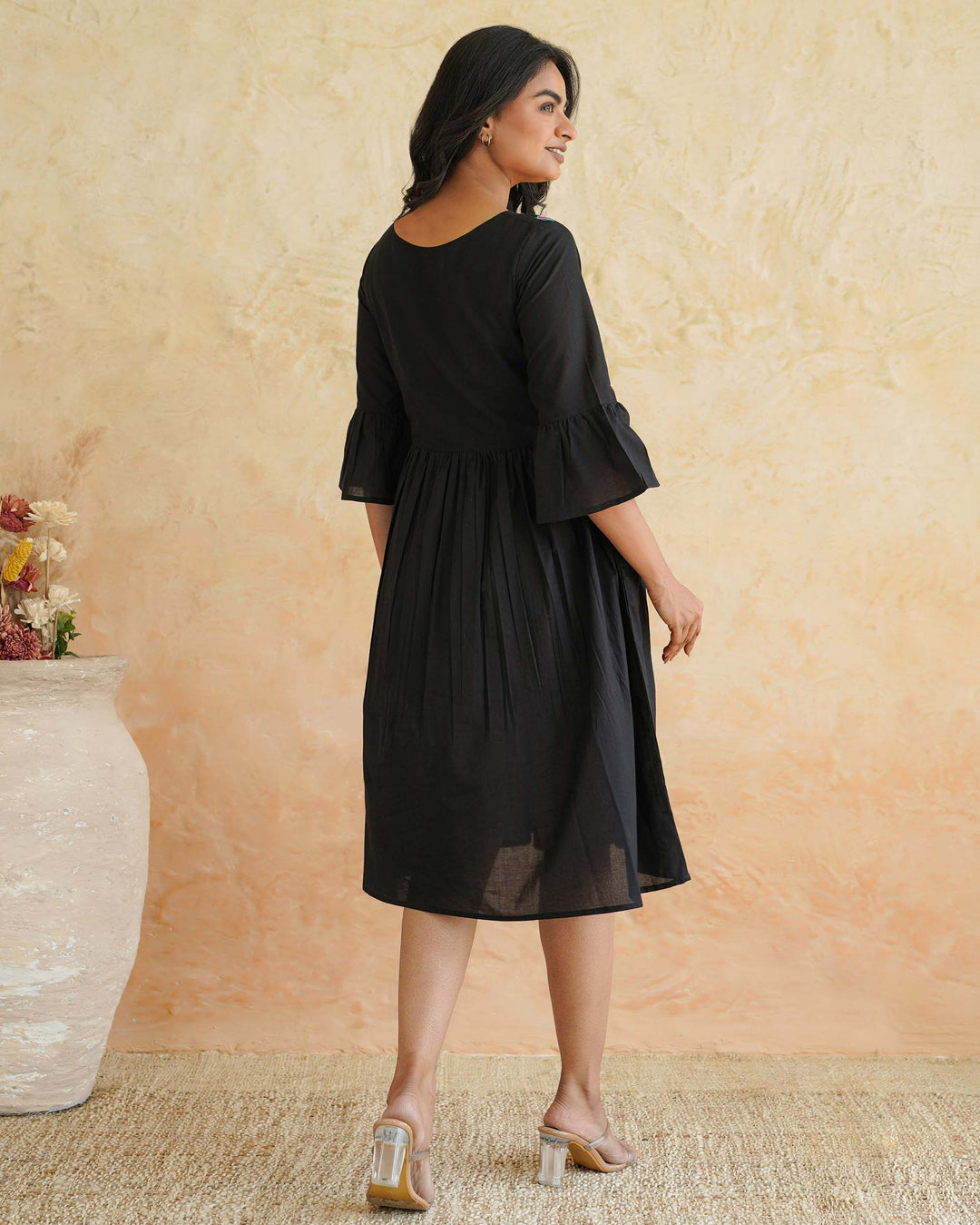 Black Floral Whimsy Mom and Daughter Embroidered Dresses