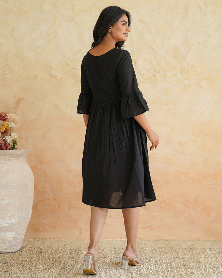 Black Floral Whimsy Mom and Daughter Embroidered Dresses