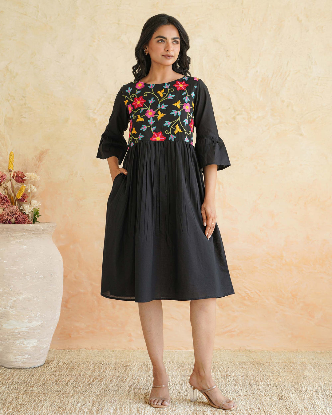 Black Floral Whimsy Mom and Daughter Embroidered Dresses