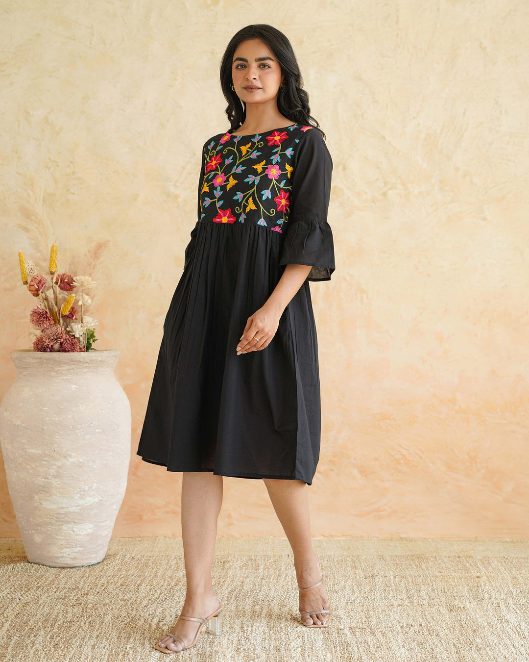 Black Floral Whimsy Mom and Daughter Embroidered Dresses