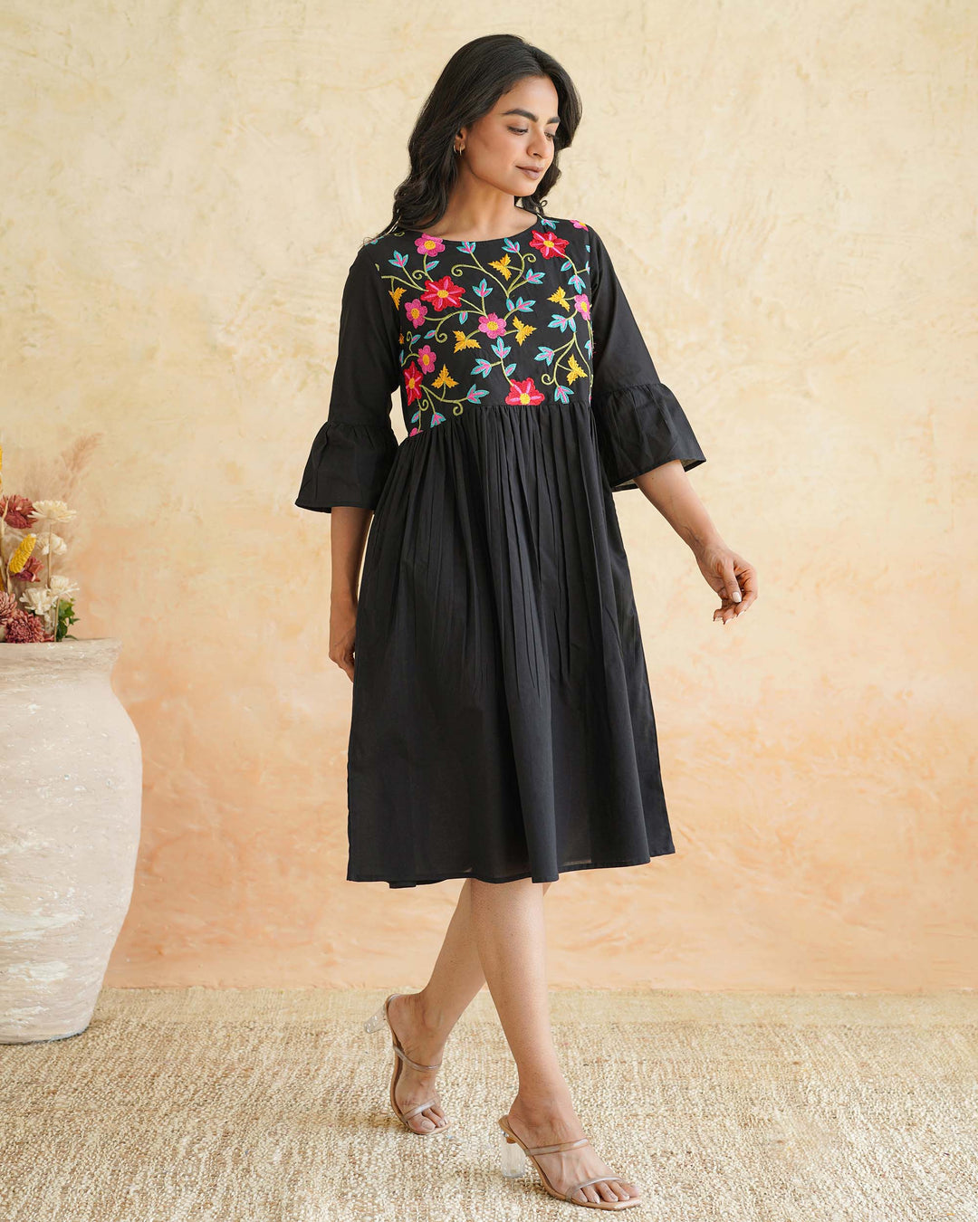Black Floral Whimsy Mom and Daughter Embroidered Dresses