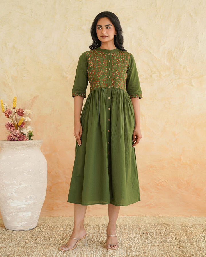 Green 'Resham' Embroidered Mom and Daughter Dresses