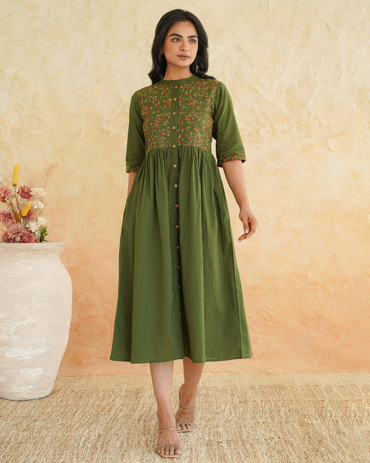 Green 'Resham' Embroidered Mom and Daughter Dresses