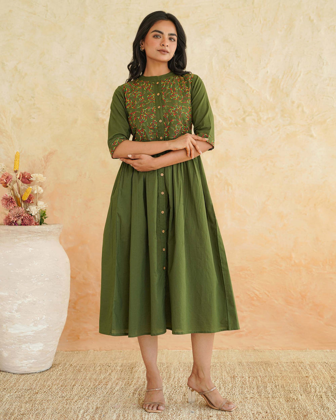 Green 'Resham' Embroidered Mom and Daughter Dresses