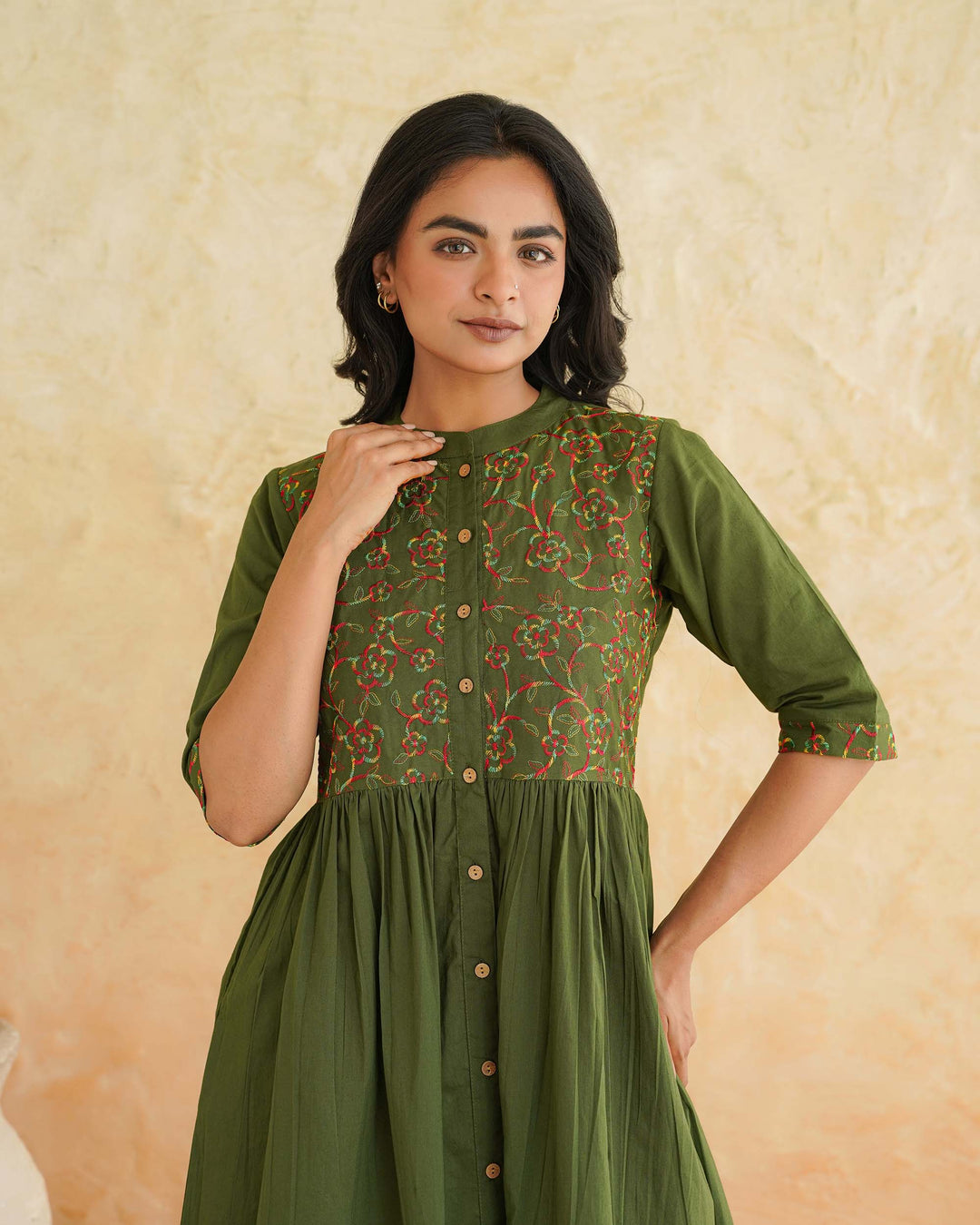 Green 'Resham' Embroidered Mom and Daughter Dresses