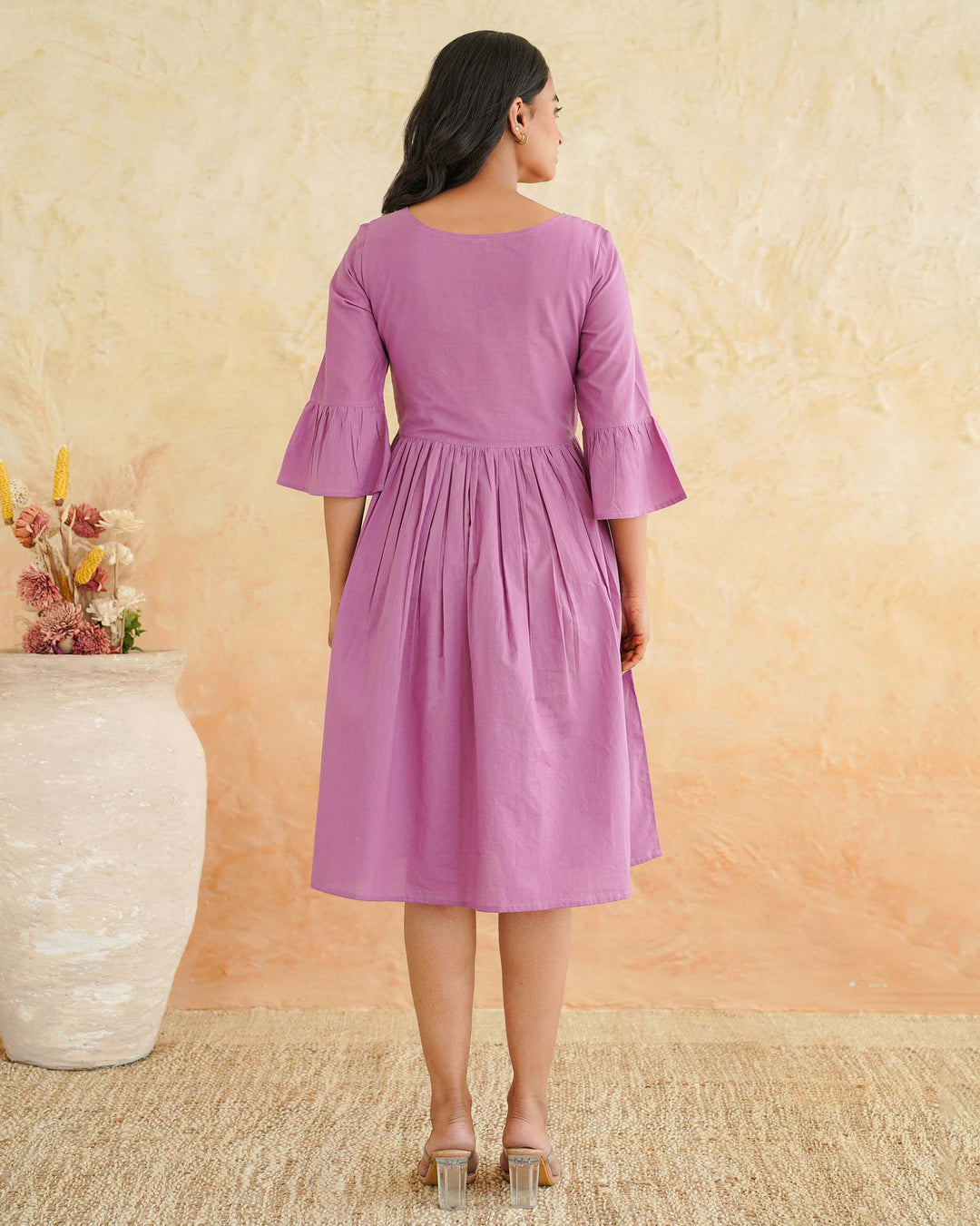 Lilac Floral Whimsy Mom and Daughter Embroidered Dresses