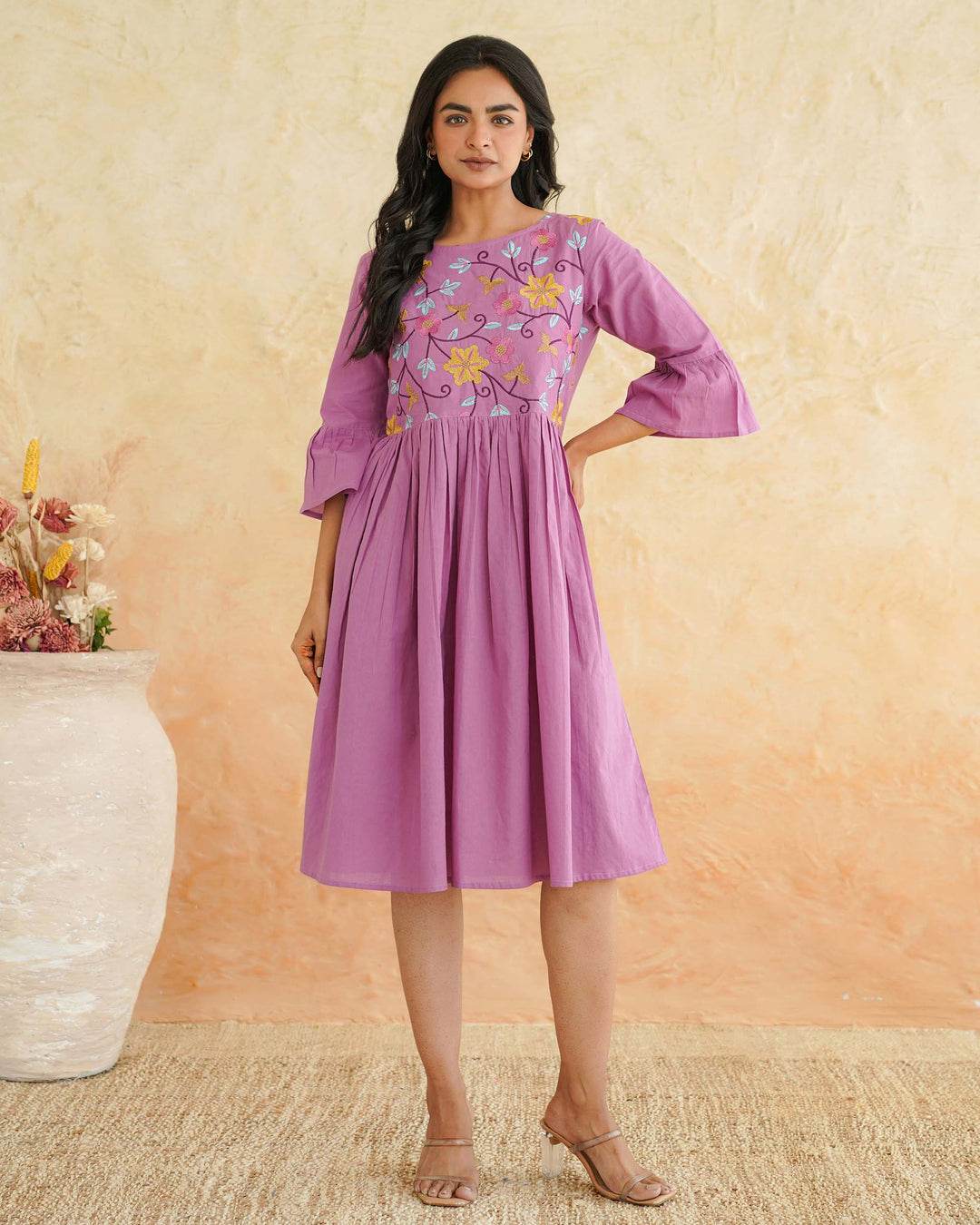 Lilac Floral Whimsy Mom and Daughter Embroidered Dresses
