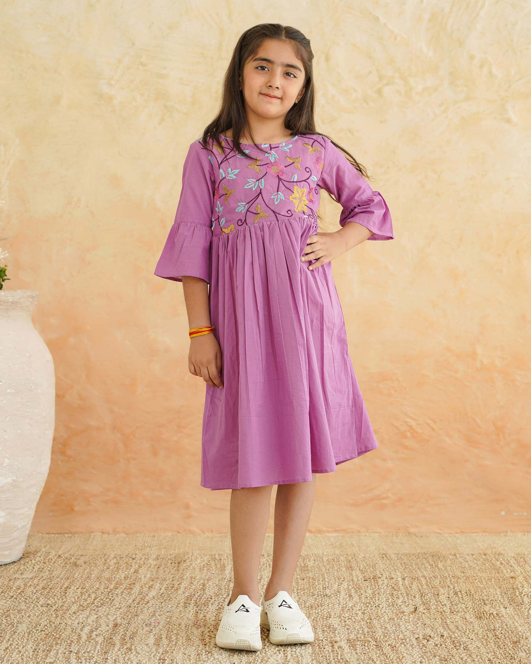 Lilac Floral Whimsy Mom and Daughter Embroidered Dresses