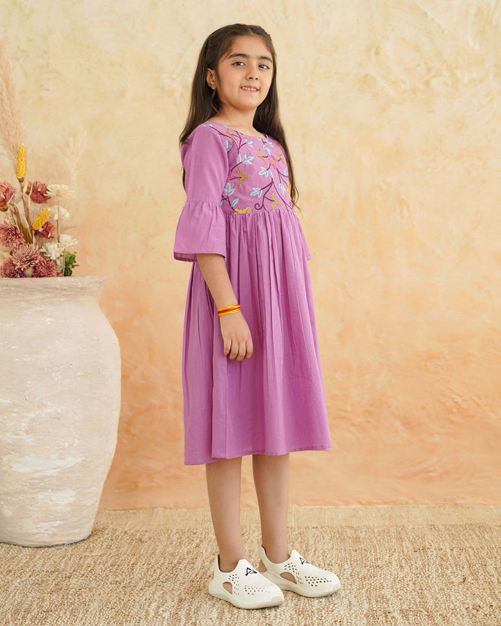 Lilac Floral Whimsy Cotton Girl's Dress