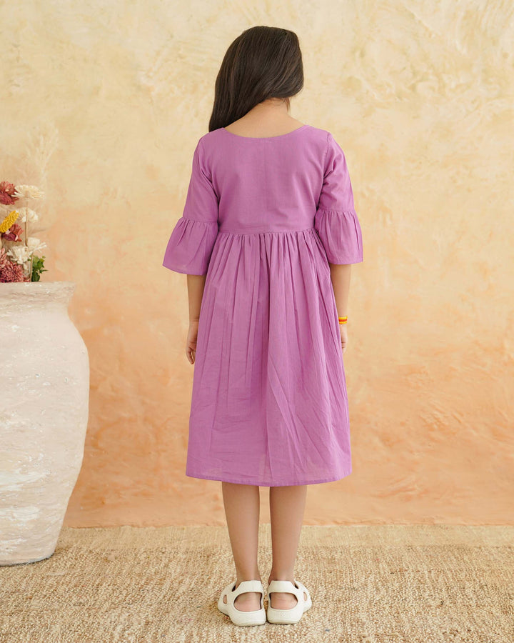 Lilac Floral Whimsy Cotton Girl's Dress
