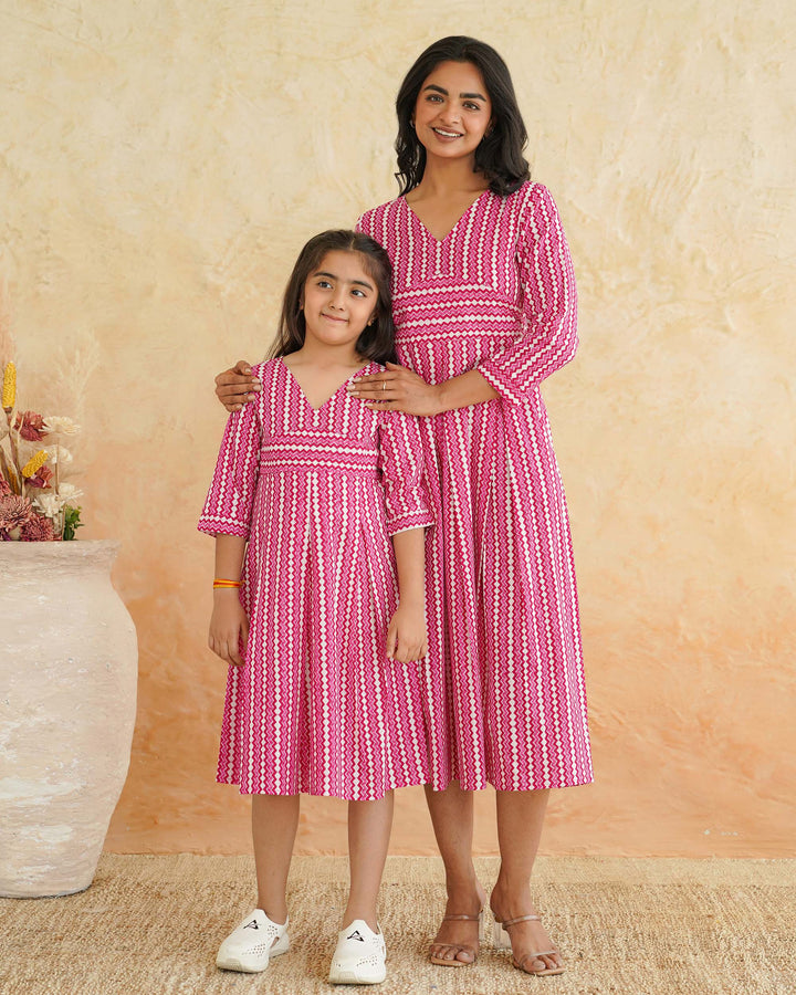 Pink Maze Mom and Daughter Dresses