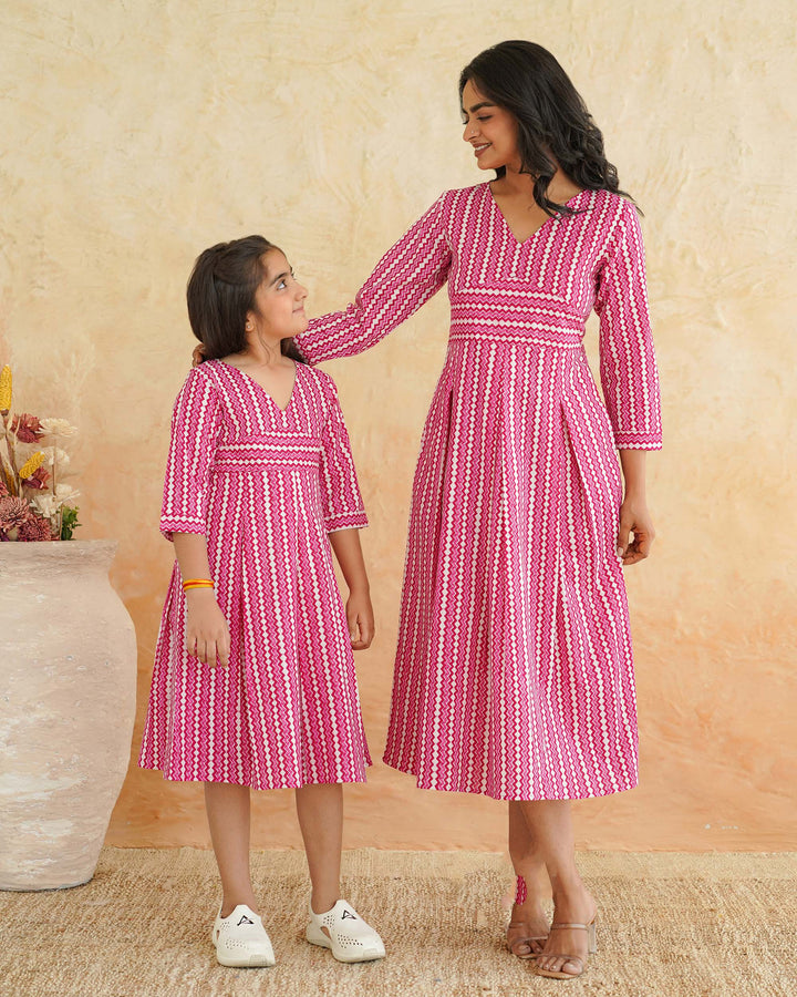 Pink Maze Mom and Daughter Dresses