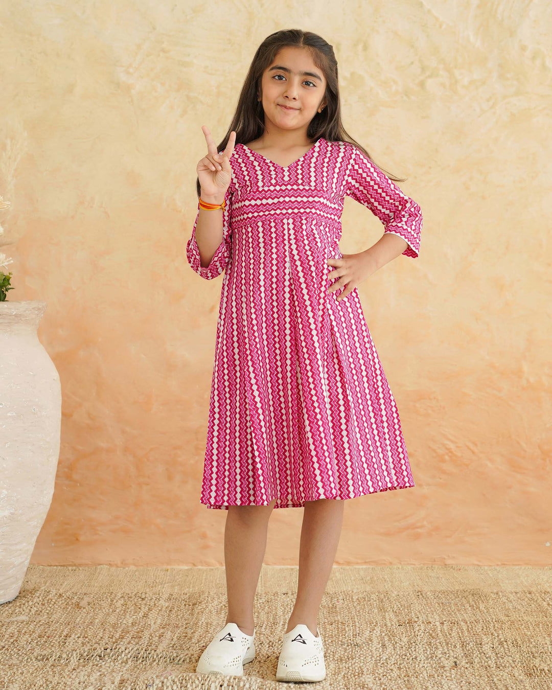 Pink Maze Cotton Girl's Dress