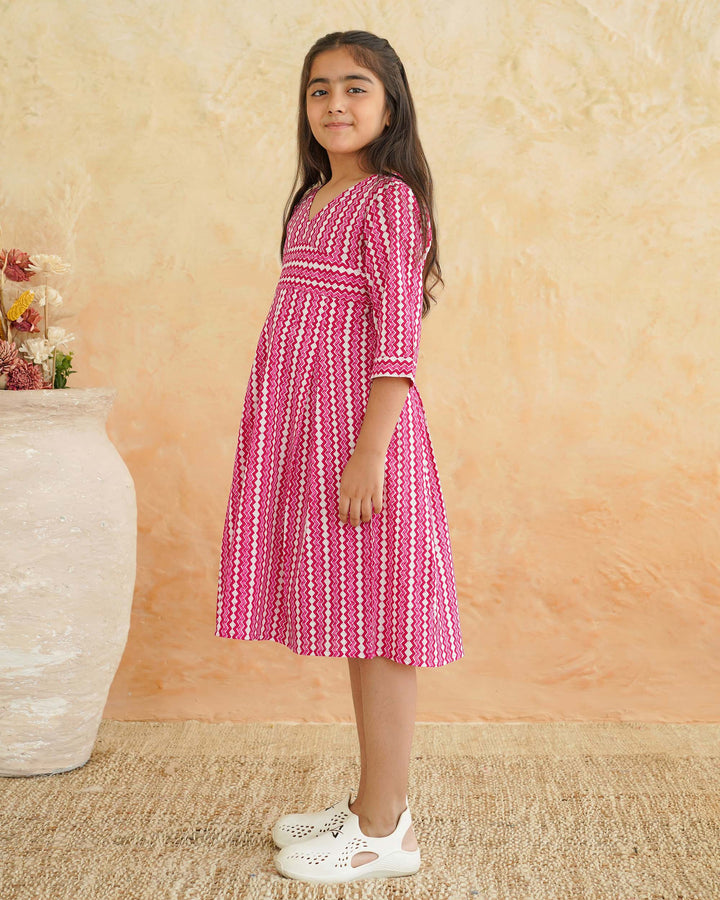 Pink Maze Cotton Girl's Dress