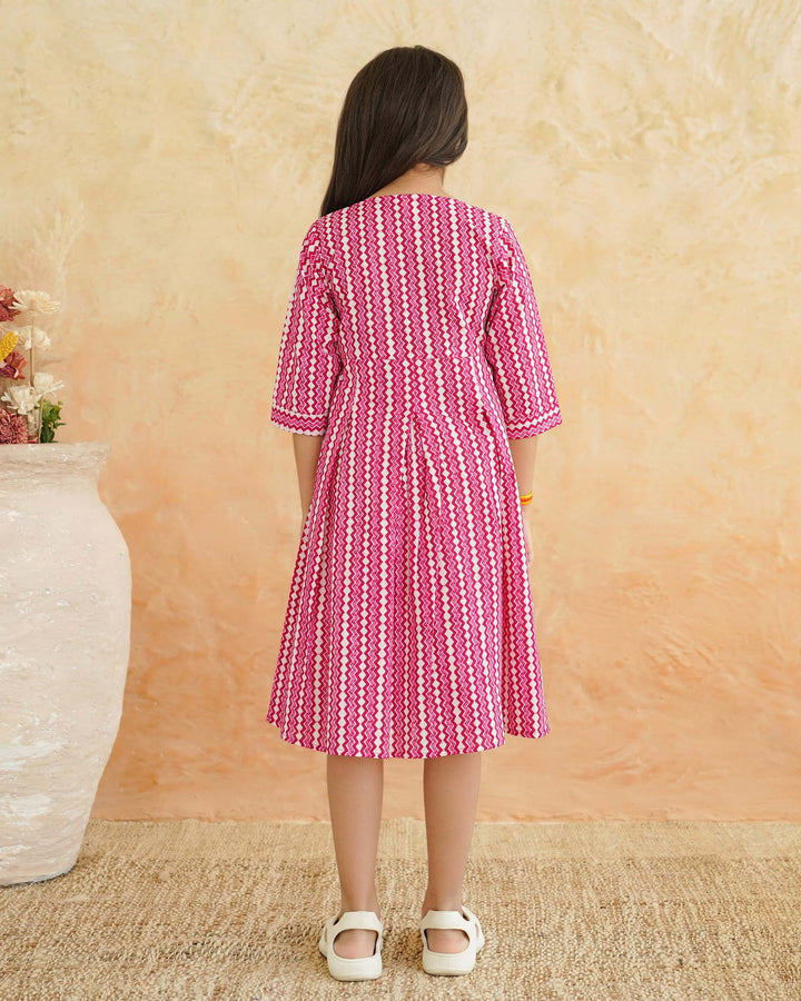 Pink Maze Cotton Girl's Dress