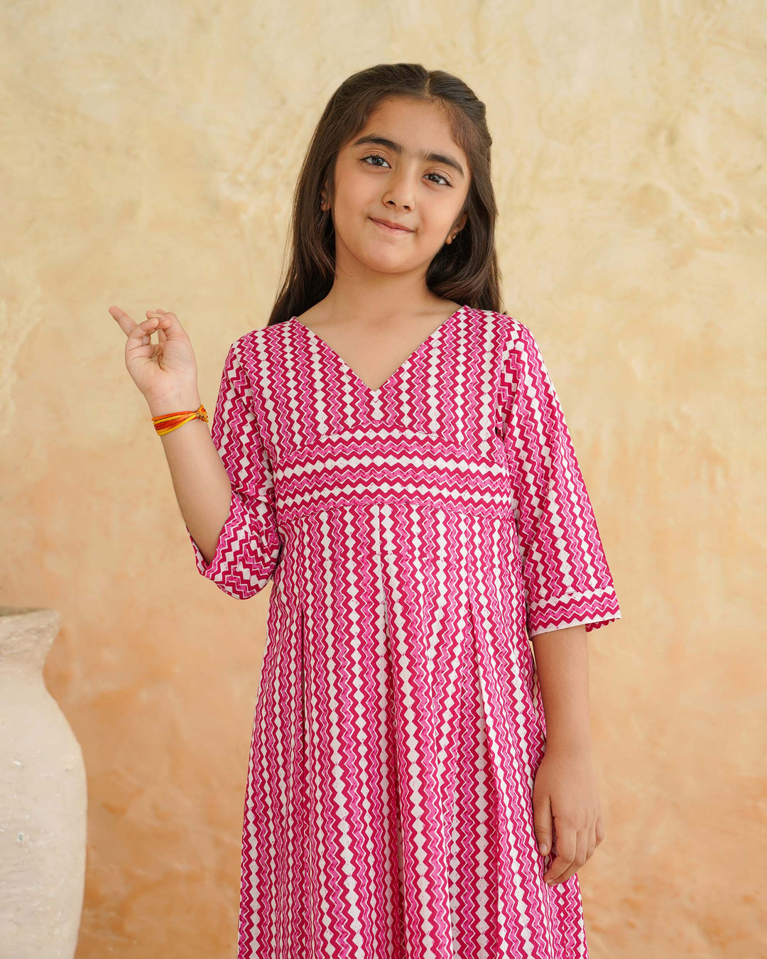 Pink Maze Cotton Girl's Dress