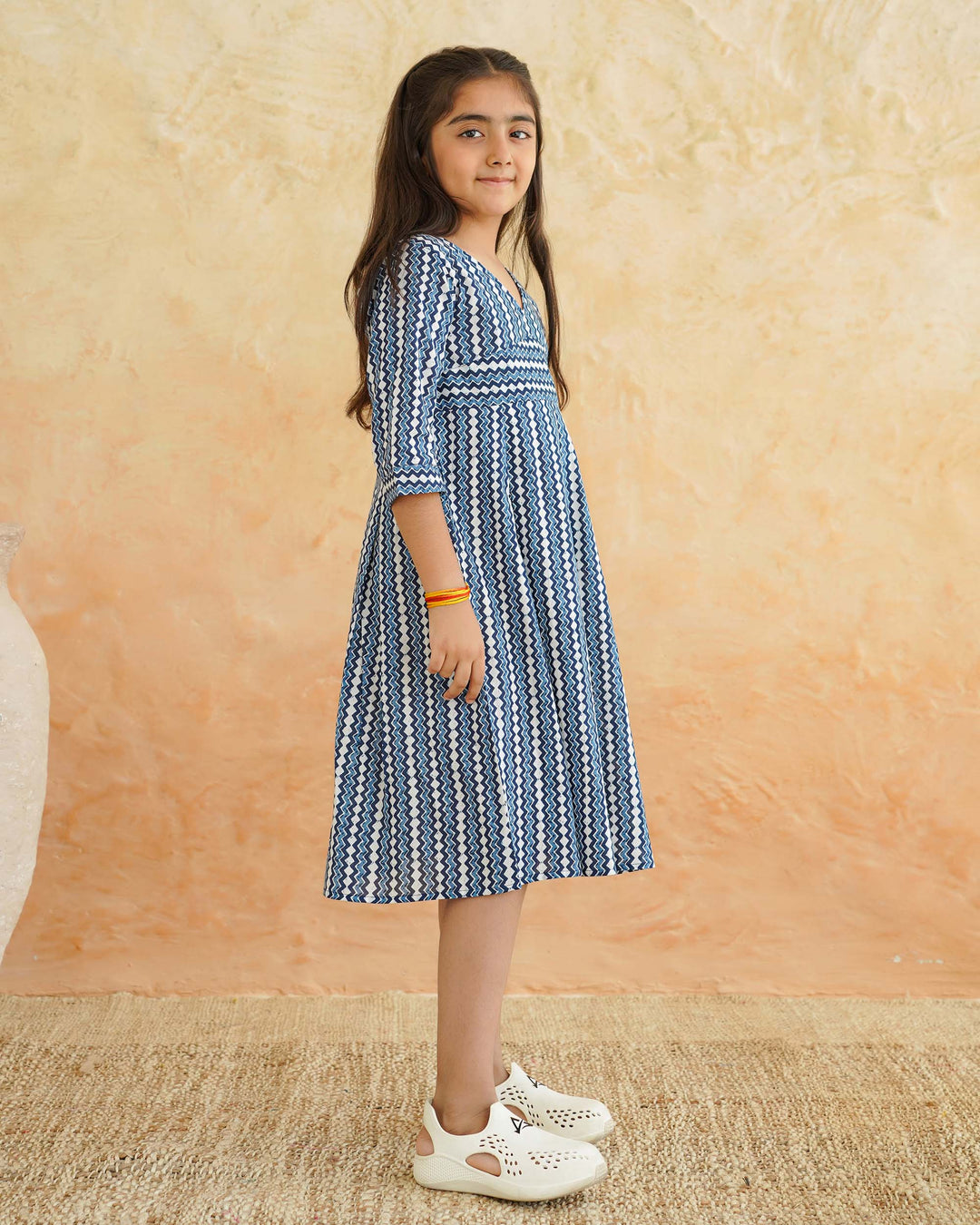 Blue Maze Cotton Girl's Dress